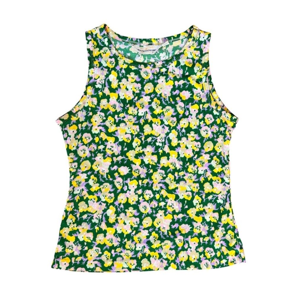 Vintage 1970s Polyester Tank Top Maximalism Flower Power Print Women's XS/S‎